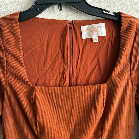 Francesca’s Paulette Corduroy Long Sleeve Rust Orange Mini Dress S - Picture 10 of 16